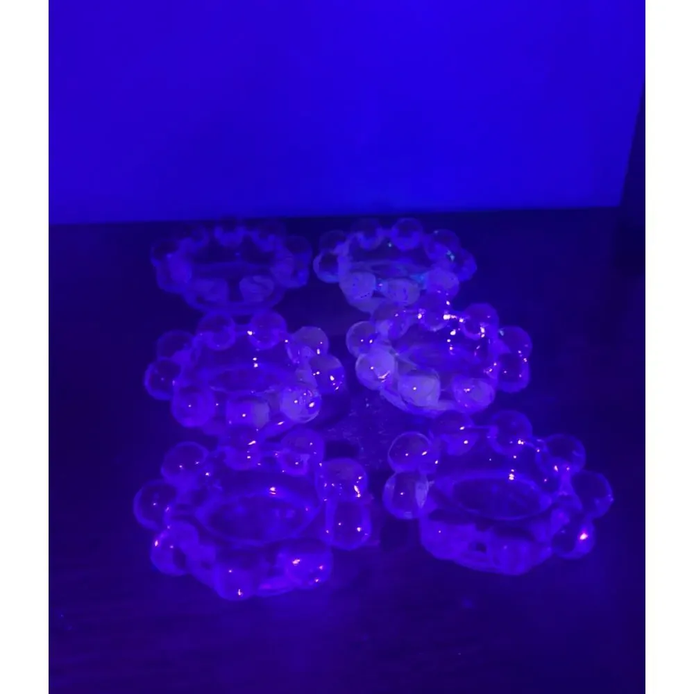 Vintage Imperial Set of 6 Clear Glass Bubble Salt Cellars- Glows Orange